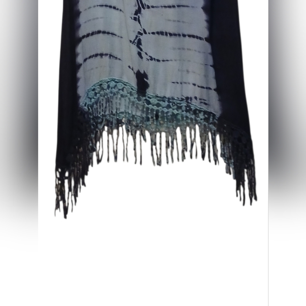 Blue Island - NWOT Hi/Lo Tie-Dye Beach Dress W/Crochet Fringe, Criss Cross Back - Picture 5 of 8